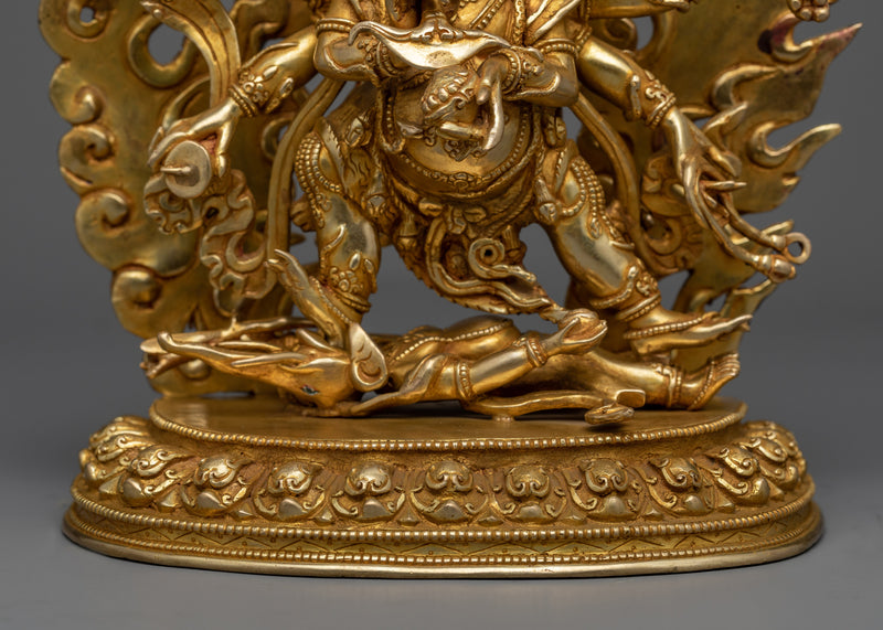 6-Armed Buddha Mahakala Statue | Golden Glory of Tibetan Craftsmanship