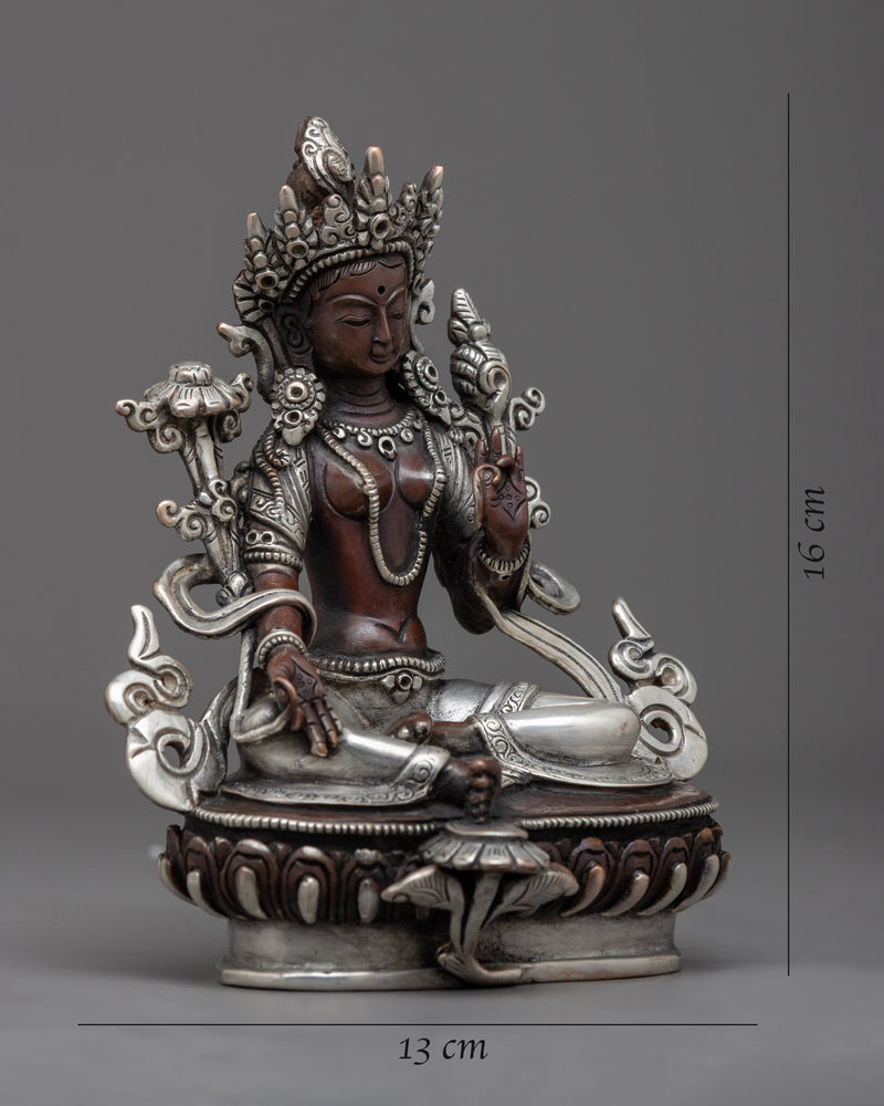 Green Tara Silver Statue | Embrace Protection and Compassion A Symbol of Tranquil Grace