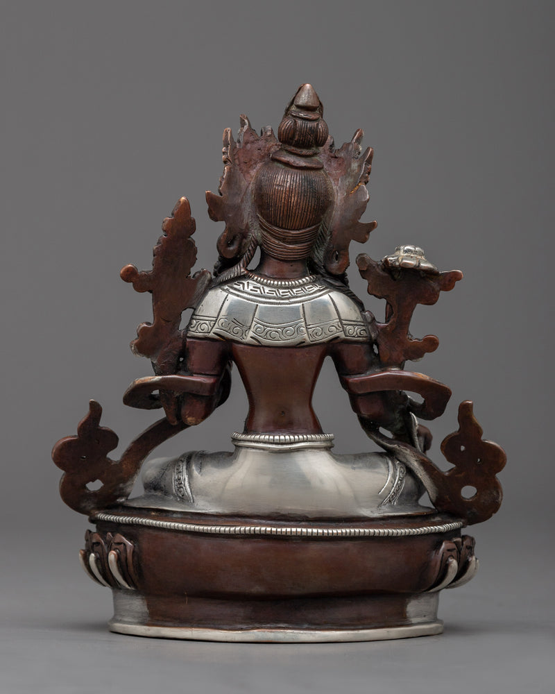 Green Tara Silver Statue | Embrace Protection and Compassion A Symbol of Tranquil Grace