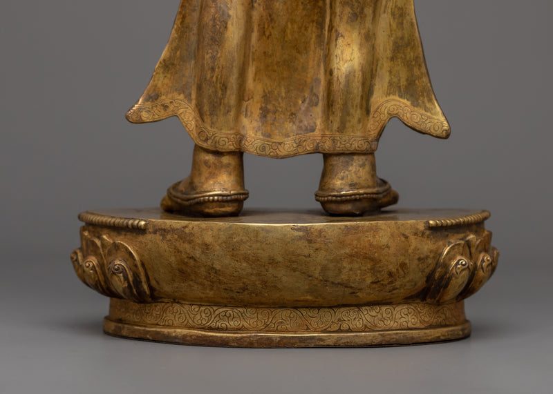 Standing Green Tara Statue | A Harmony of Antique Finish and Gold Gilding