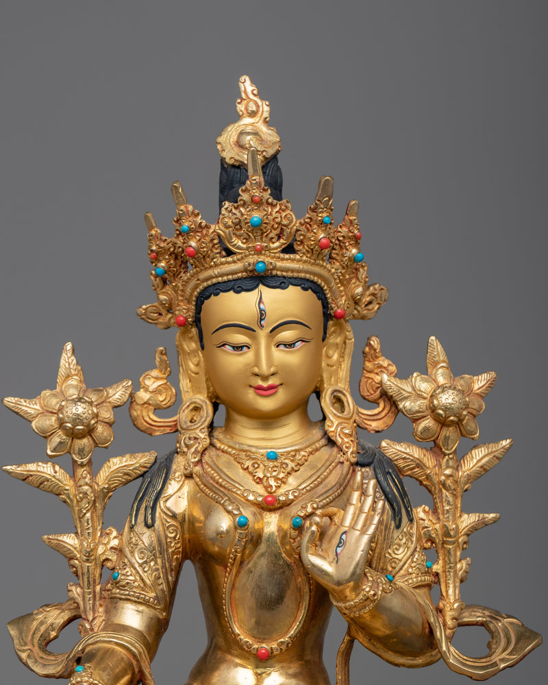 White Tara 12.9 Inches Statue | Handmade in Traditional Himalayan Art