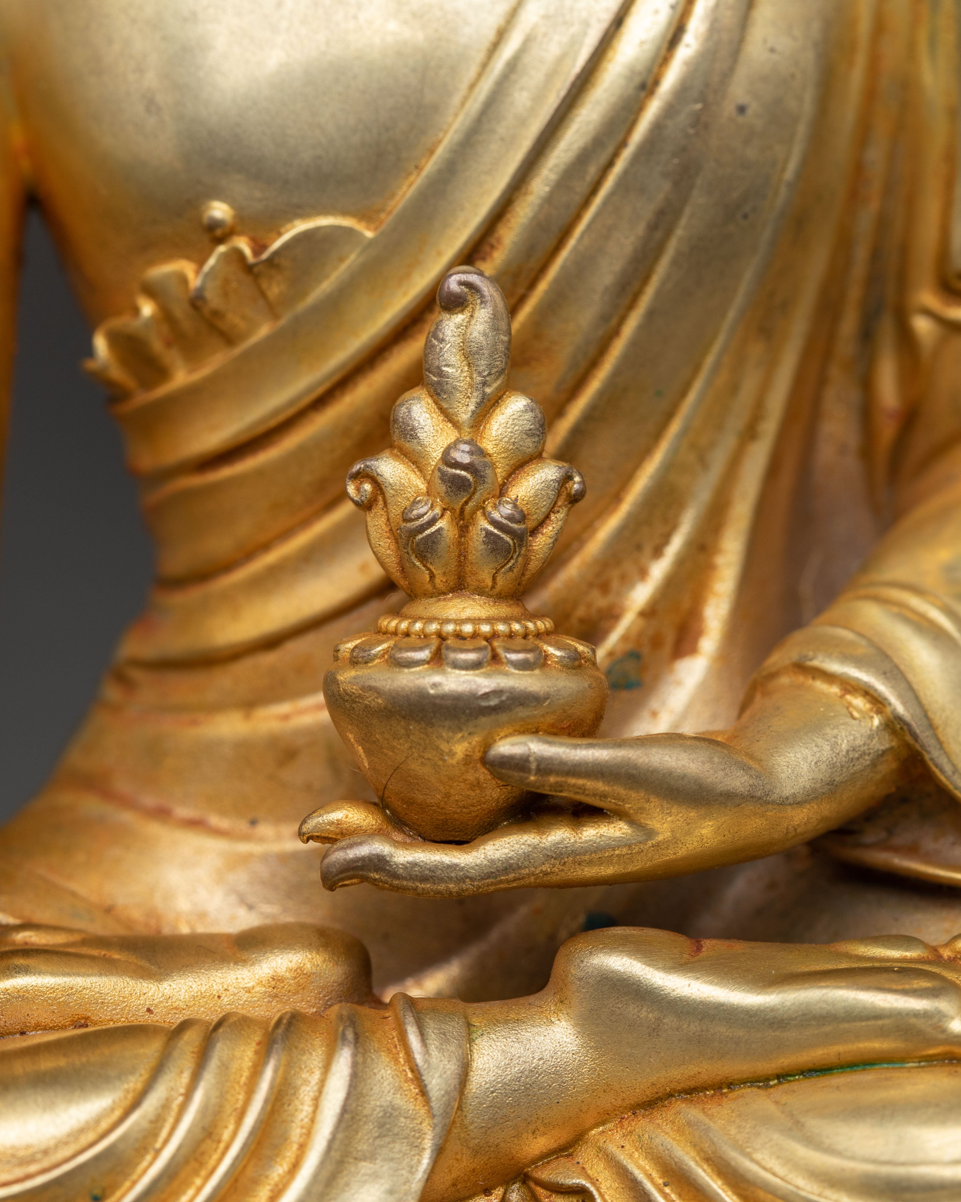 Machine-Made Copper Statue of Healing Buddha Bhaisajyaguru | Symbol of Health