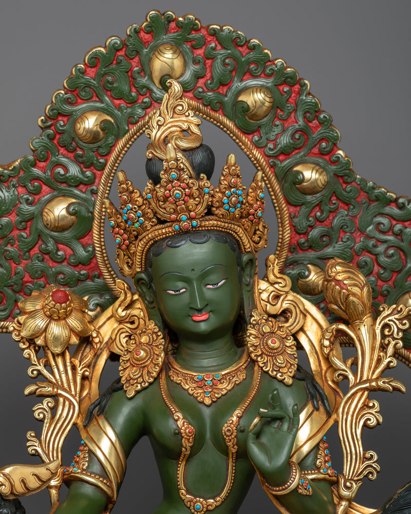 Green Tara Female Buddha Rupa | Tibetan: Sgrol-ljang Statue