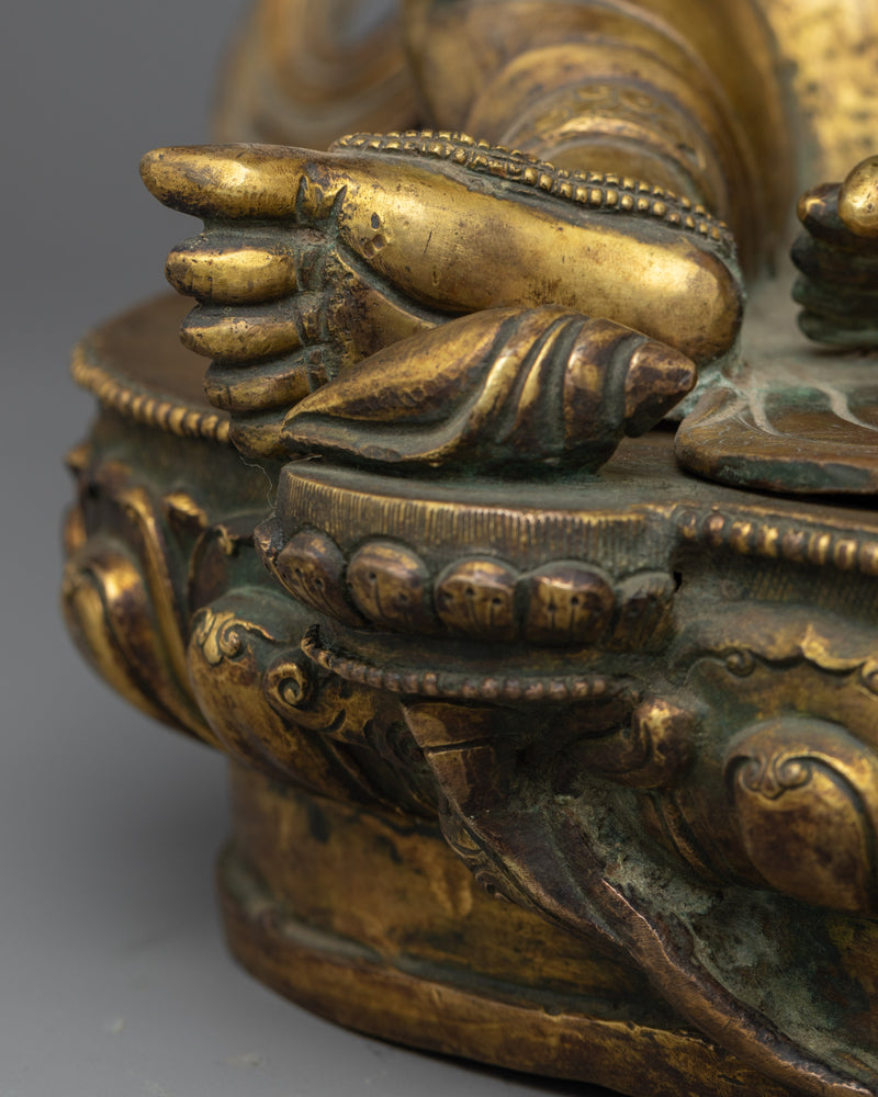 Yellow Dzambhala Mantra Sculpture | Himalayan Antique Looking Artifact