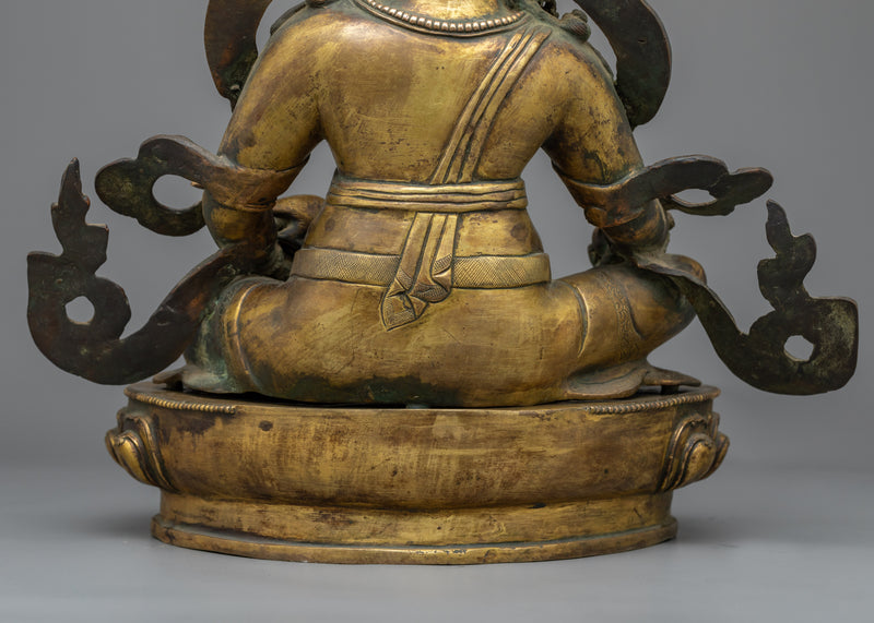Yellow Dzambhala Mantra Sculpture | Himalayan Antique Looking Artifact