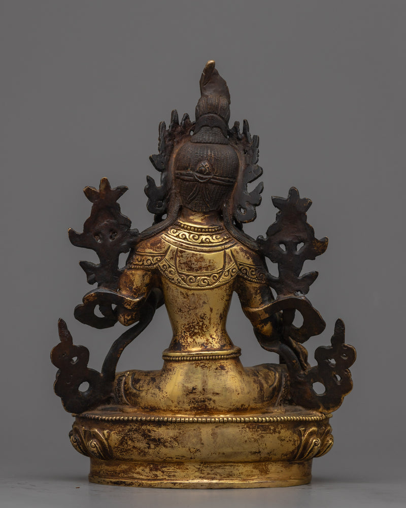 Antique-Finished Green Tara Statue in 24K Gold | Emblem of Active Compassion