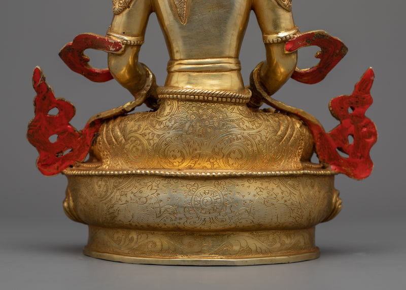 Buddha of Pure Land Amitayus | 13.7" Handmade 24k Gold Gilded Statue