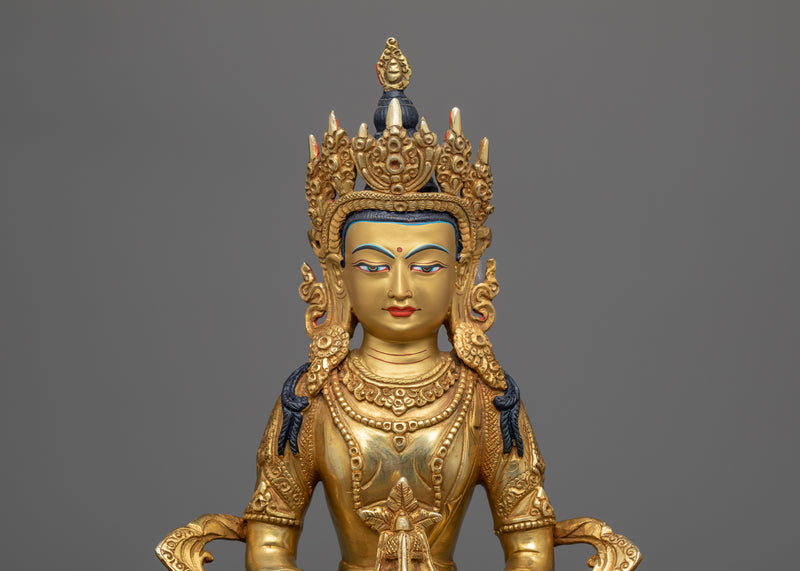 Buddha of Pure Land Amitayus | 13.7" Handmade 24k Gold Gilded Statue