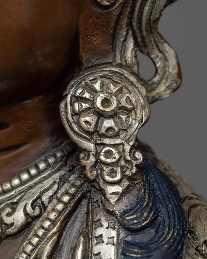 Chenrezig Silver Plated Statue | 12.9" Compassionate Deity of Bodhisattva