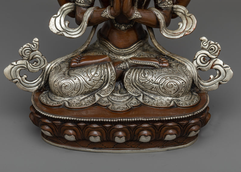 Chenrezig Silver Plated Statue | 12.9" Compassionate Deity of Bodhisattva