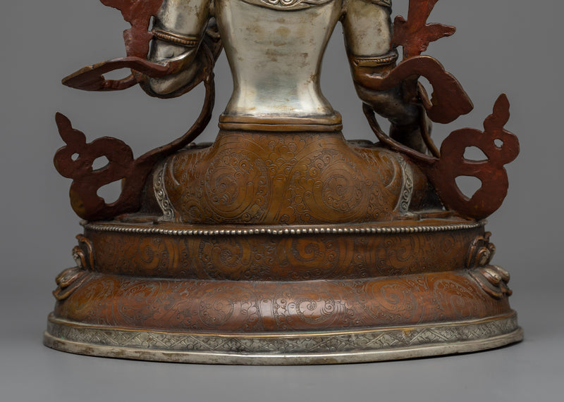 13.3" White Tara Statue | Silver Plated Figure Long Life Goddess