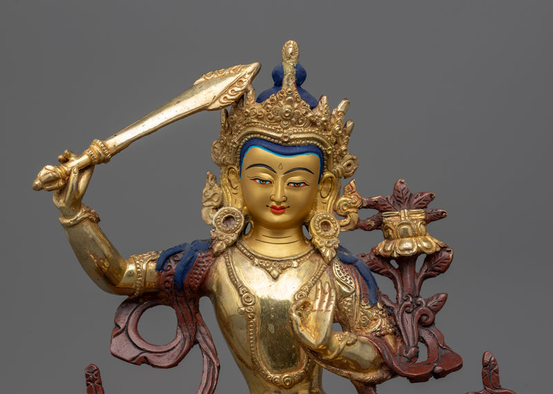 Manjushri Bodhisattva Deity | 8.6" Sculpture Handmade in Nepal