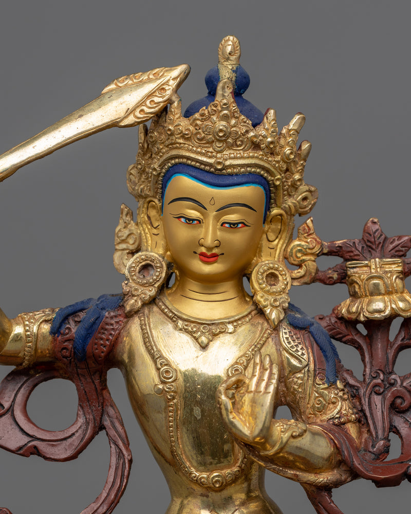 Manjushri Bodhisattva Deity | 8.6" Sculpture Handmade in Nepal