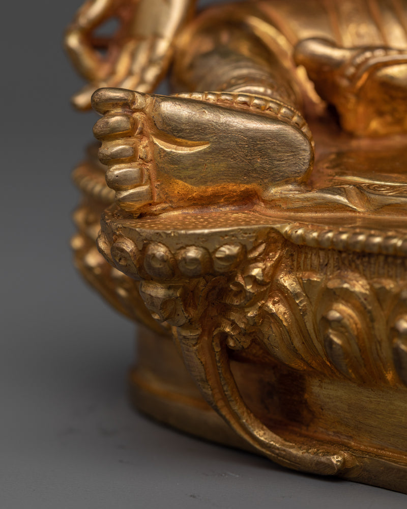 Green Tara Statue in Gold | Enlightened Female Buddha