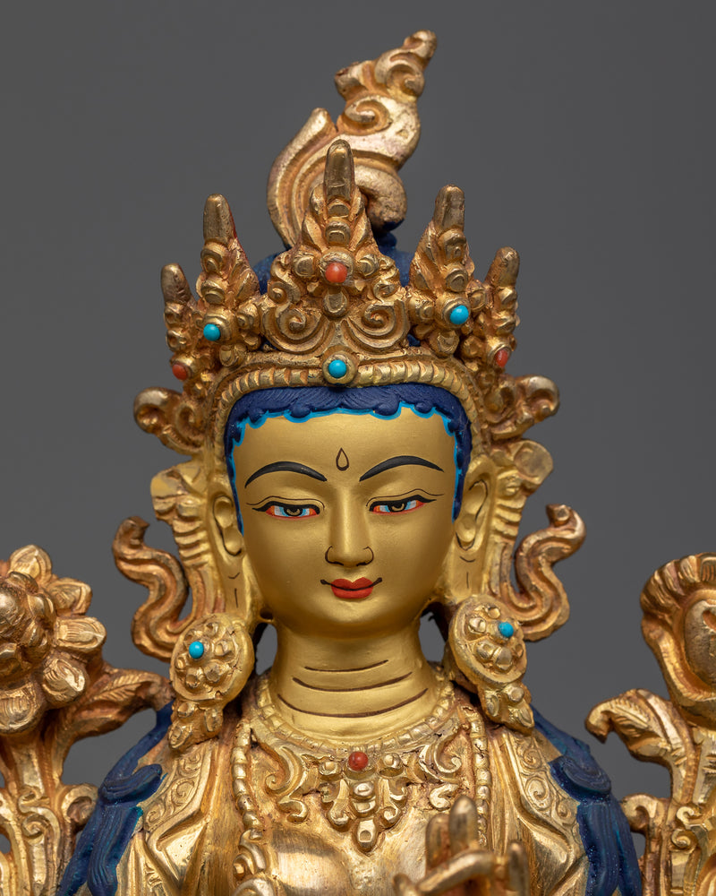 Green Tara Statue in Gold | Enlightened Female Buddha