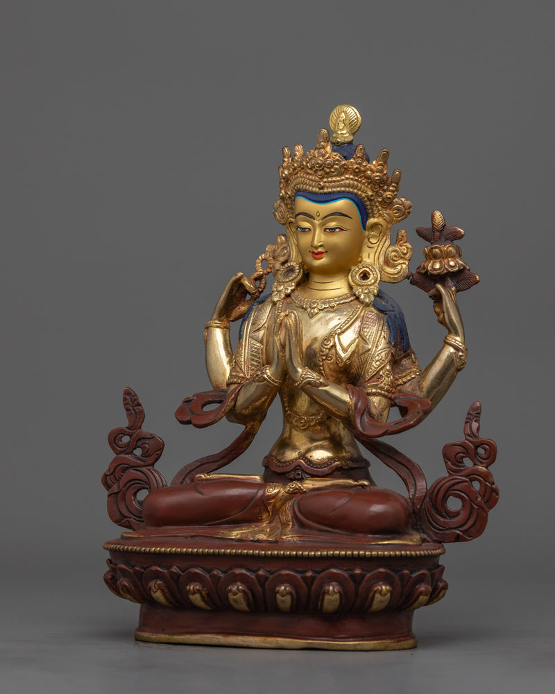 Chenrezig Buddha Sculpture | Hand-crafted in Traditional Nepali Art