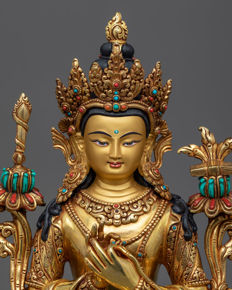 Manjushri on Lion Statue | Bodhisattva Wisdom Deity