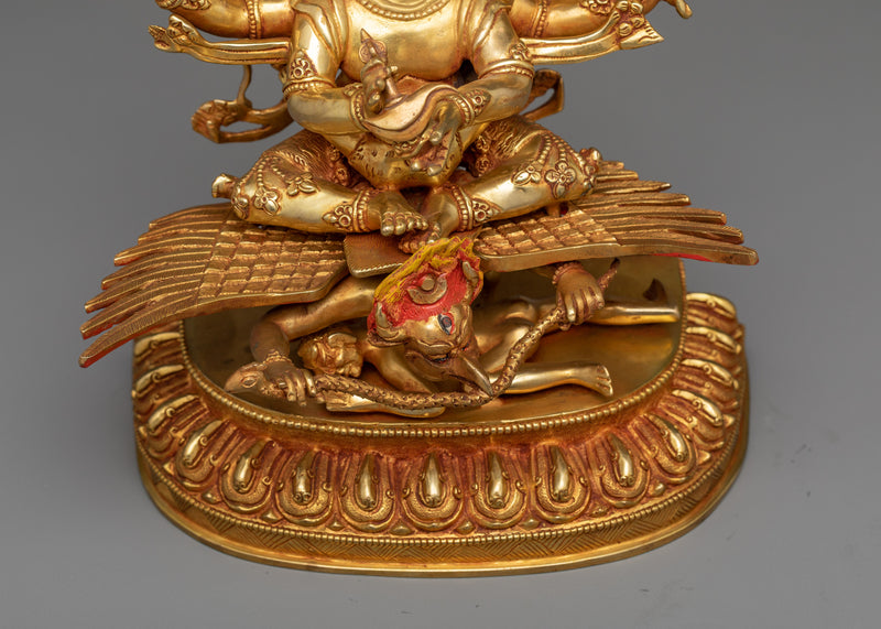 Four Armed Mahakala Mantra Statue | 24k Gold Gilded Artwork
