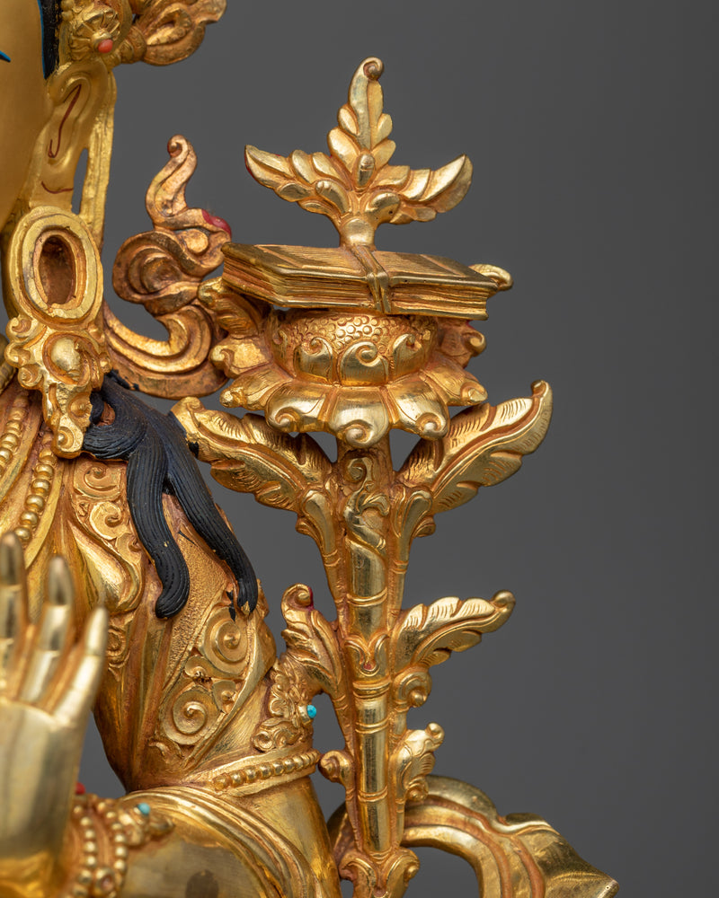 Manjushri Golden Statue | Handmade Figure of Wisdom Deity of Bodhisattva