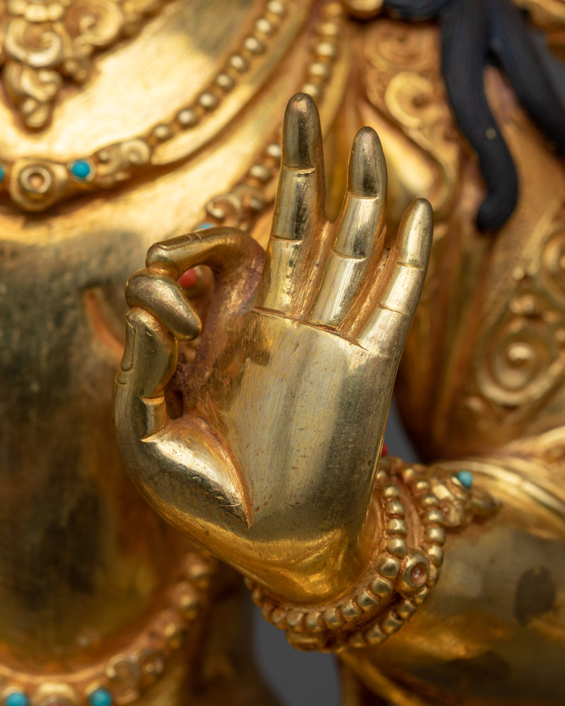Manjushri Golden Statue | Handmade Figure of Wisdom Deity of Bodhisattva