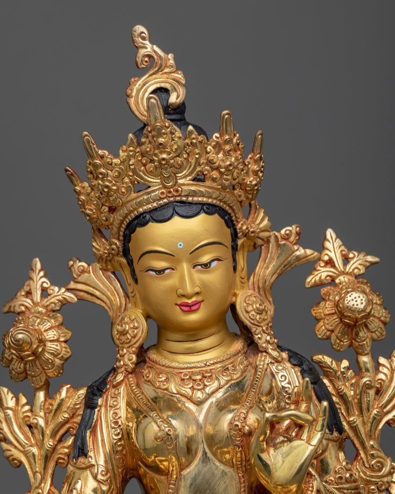 Green Tara Handmade Statue | 14.9 Inch in Height Female Buddha Art