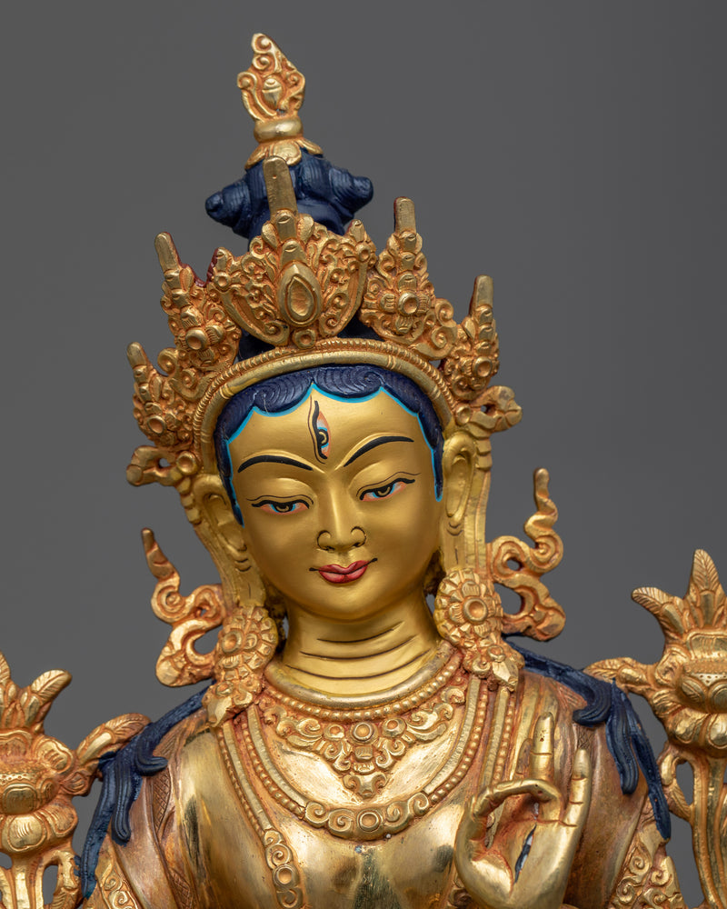 Female Goddess White Tara Statue | 24k Gold Gilded