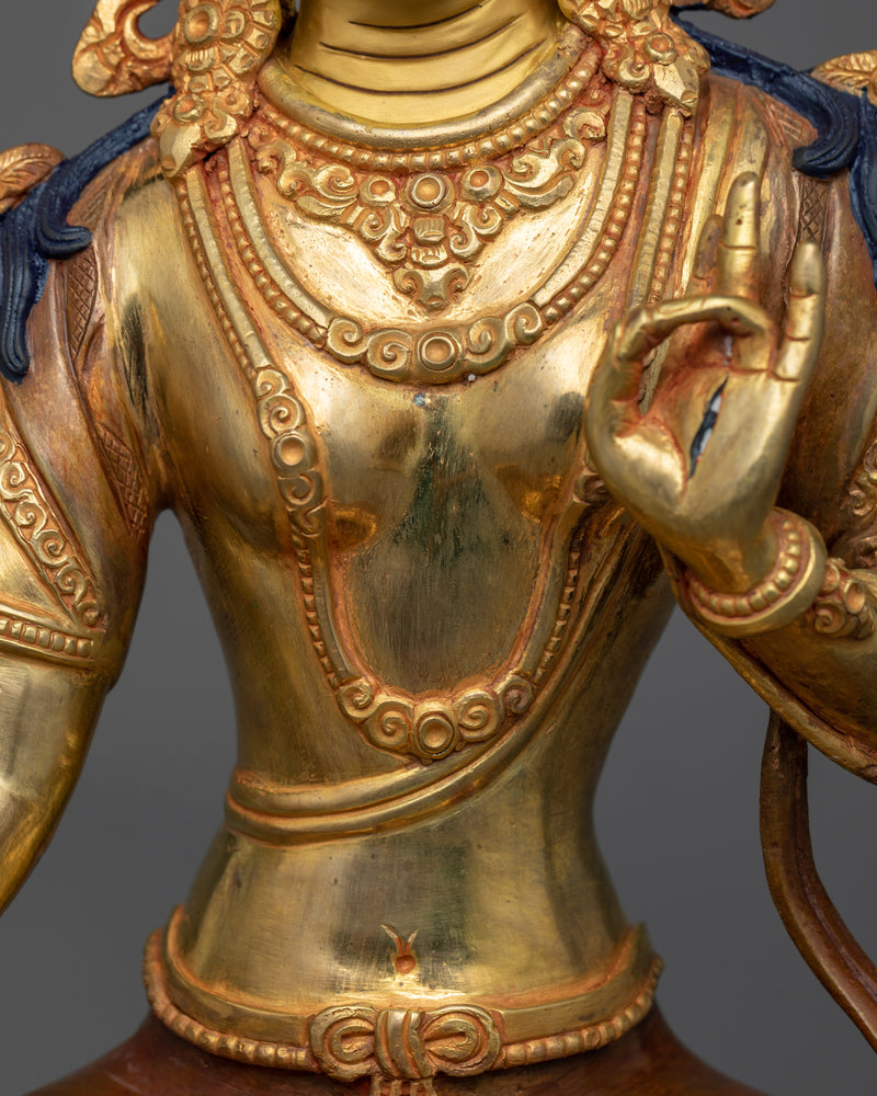 Female Goddess White Tara Statue | 24k Gold Gilded