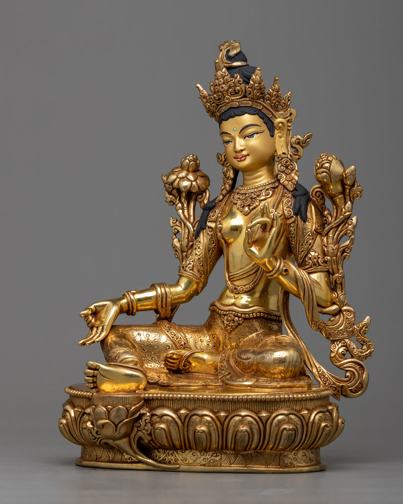Premium Green Tara Statue | 10.6 Inches Female Enlightened Being