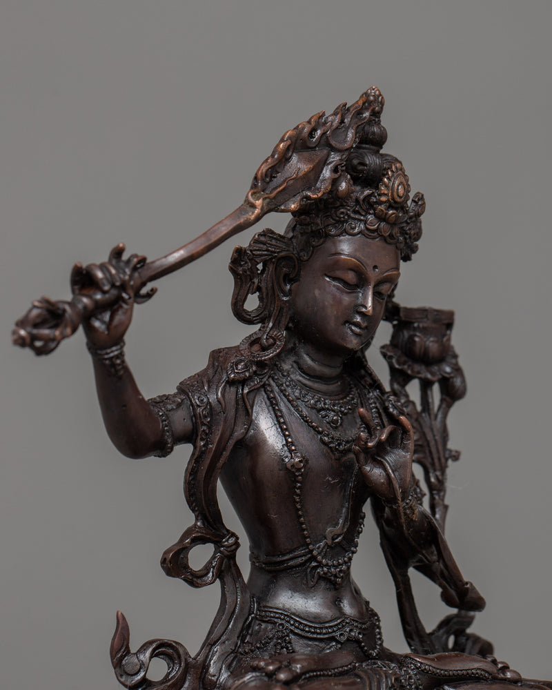 Miniature Manjushri Statuette | Embrace Wisdom with Oxidized Sculpture