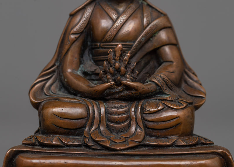 Oxidized Copper Small Gampopa Statue | Beacon of Buddhist Teachings