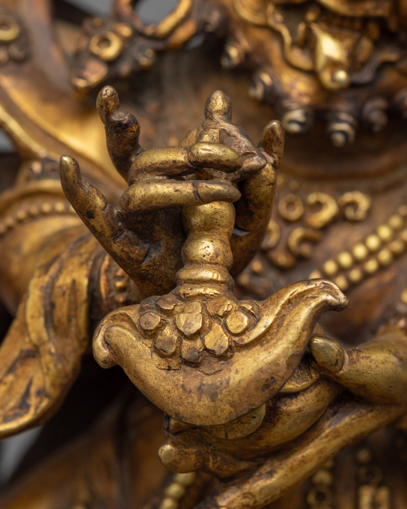 Six Armed Mahakala Antique Finish Statue | Handmade 24k Gold Gilded Artwork