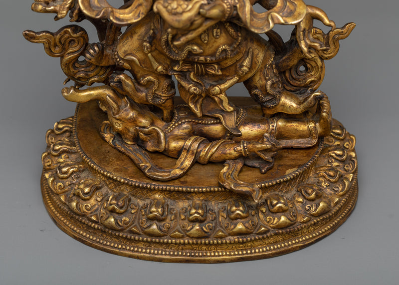 Six Armed Mahakala Antique Finish Statue | Handmade 24k Gold Gilded Artwork