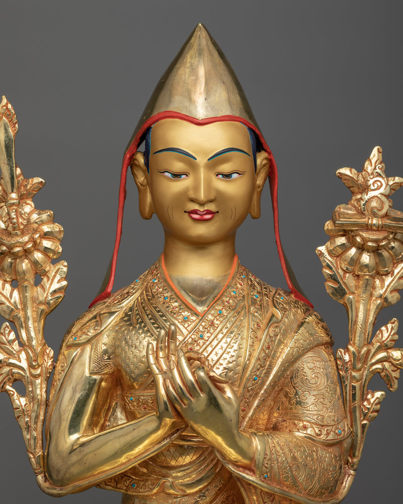 Tsongkhapa a Buddha in The Land of Snows | 24k Gold Gilded Statue Set
