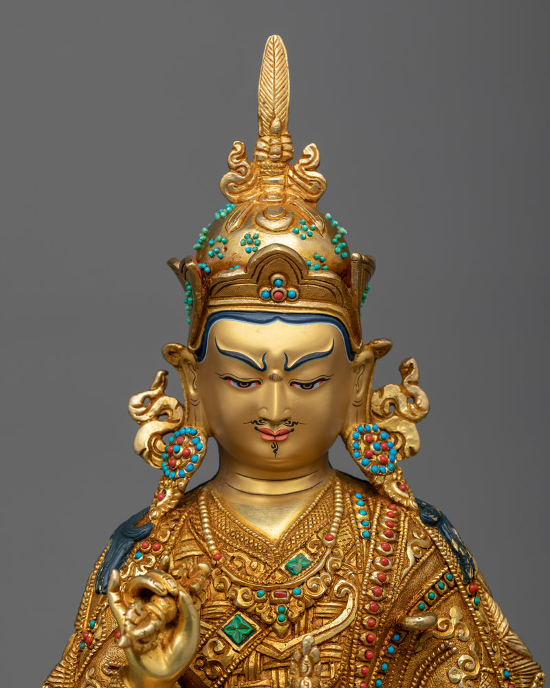 39cm Guru Rinpoche Statue | 24k Gold Gilded Fine Sculpture