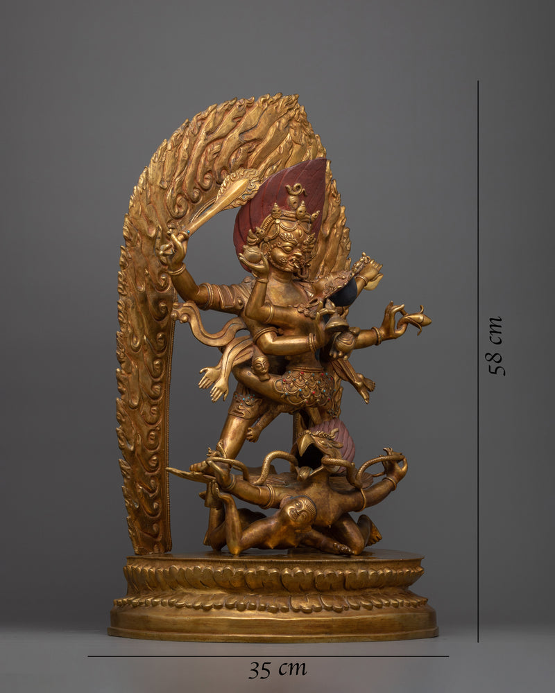 Large Four Armed Mahakala Statue | Antique Finished Wrathful Figure