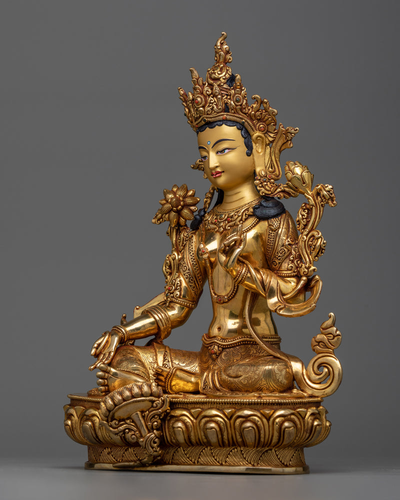 Green Tara 12.5 Inches Statue | Premium High-Quality Idol of Female Buddha