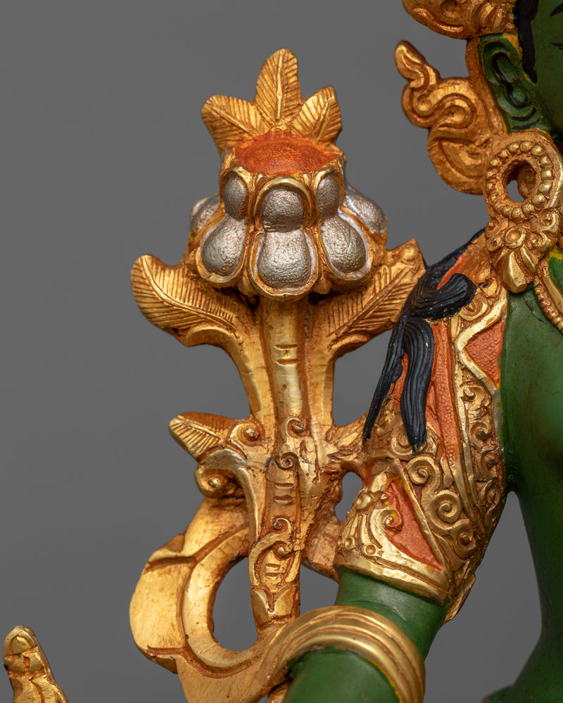 23cm Green Tara Statue | Handmade Sculpture of Female Buddha