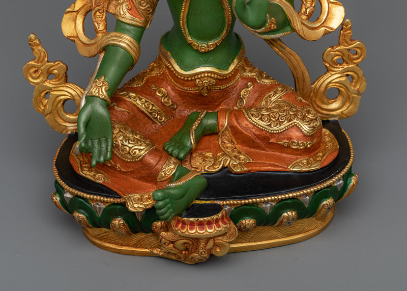 23cm Green Tara Statue | Handmade Sculpture of Female Buddha