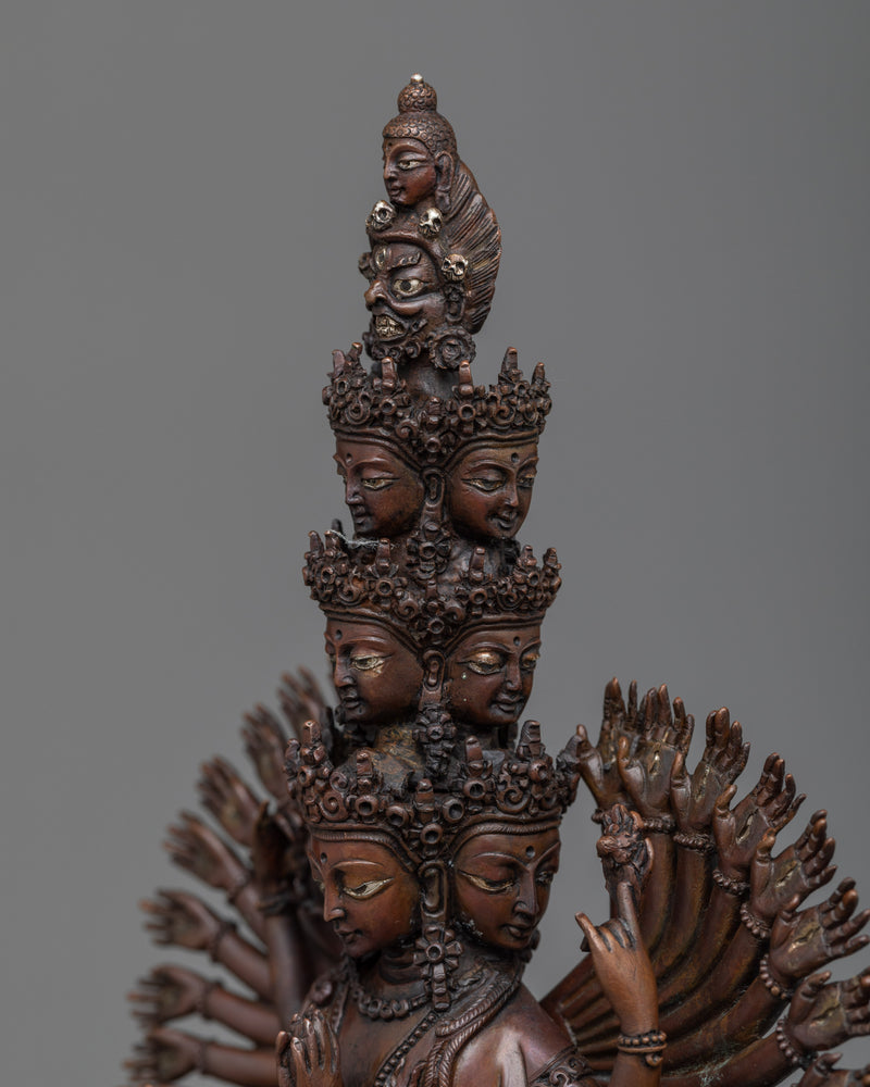 1000 Arm Chenrezig Sculpture | Handmade in Copper Compassionate Bodhisattva