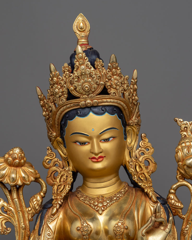 Large Green Tara Statue | Handmade 24k Gold Gilded Artwork