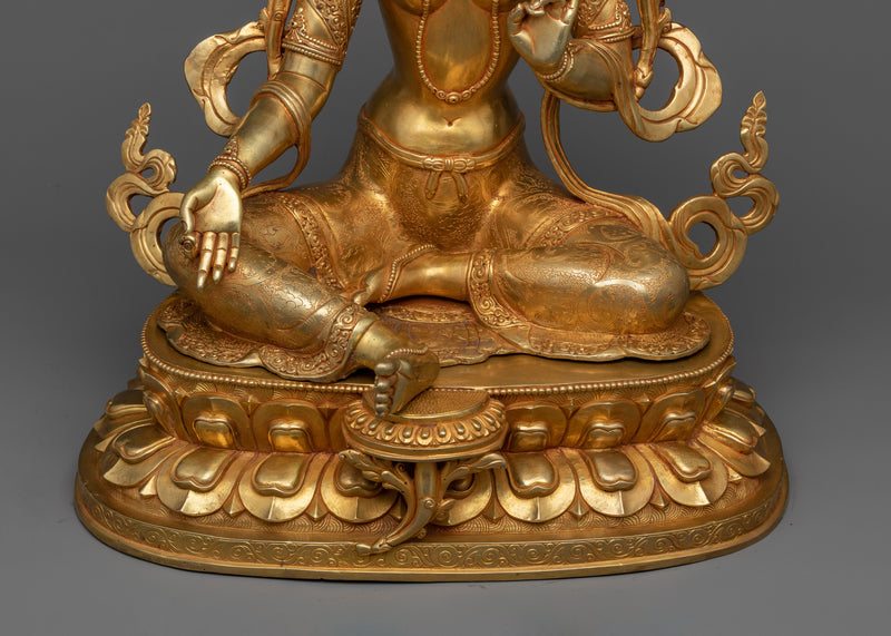Handcrafted Green Tara Statue | 24k Gold Gilded 18.8" Sculpture