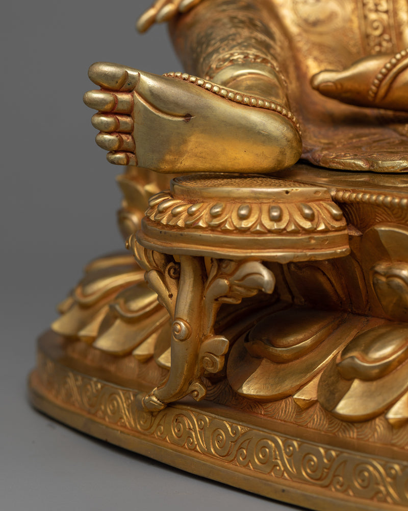 Handcrafted Green Tara Statue | 24k Gold Gilded 18.8" Sculpture