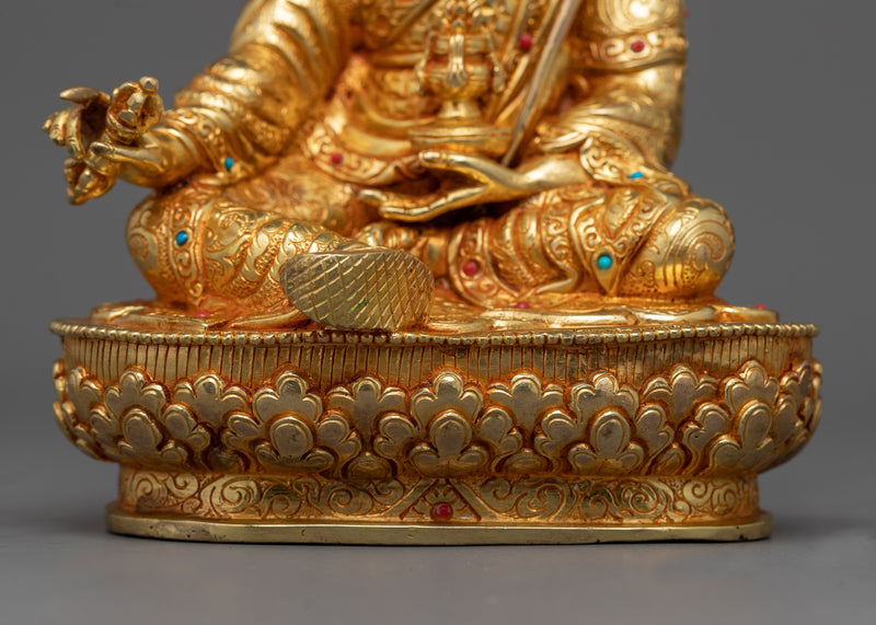 Enigmatic Guru Rinpoche Art | Spiritual Elegance Gold Gilded Statue