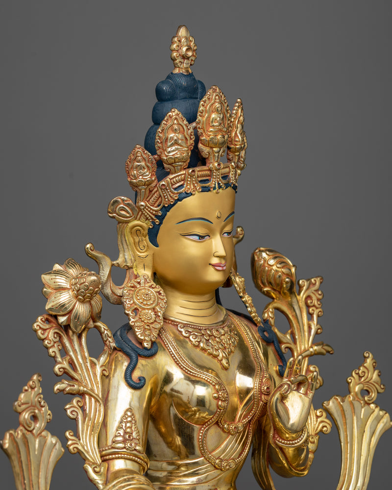 Green Tara on Throne Statue | Hand-Carved Buddhist Sculpture