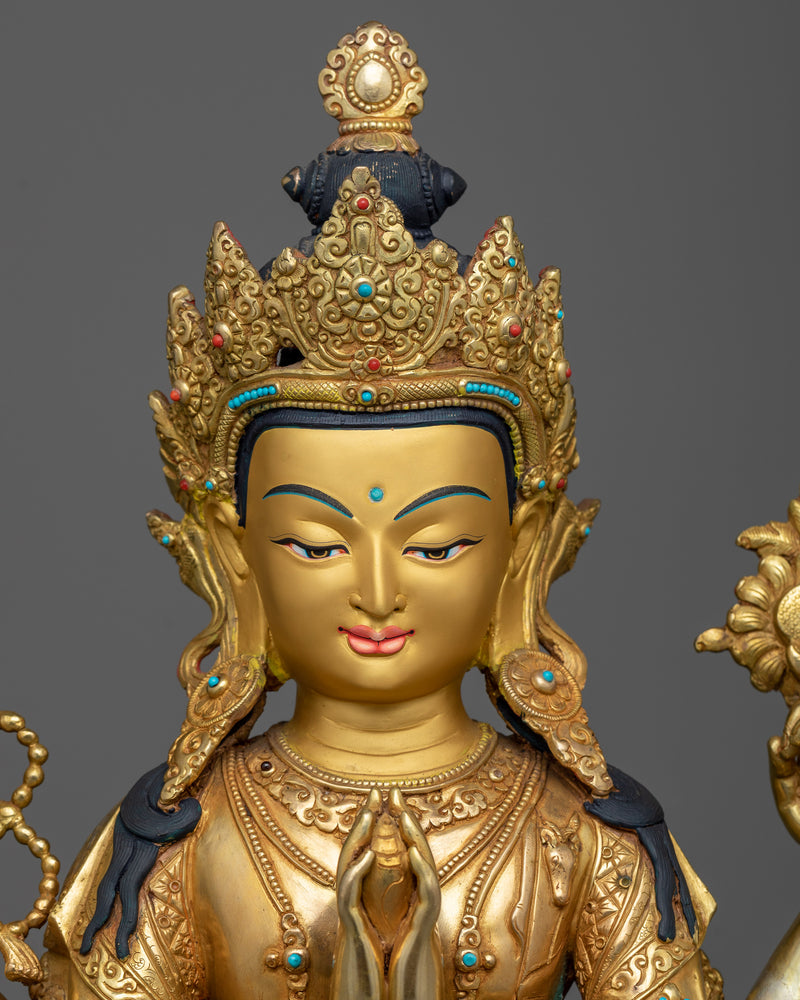 Avalokitesvara Statue | Four-Armed Chenrezig Handmade Sculpture