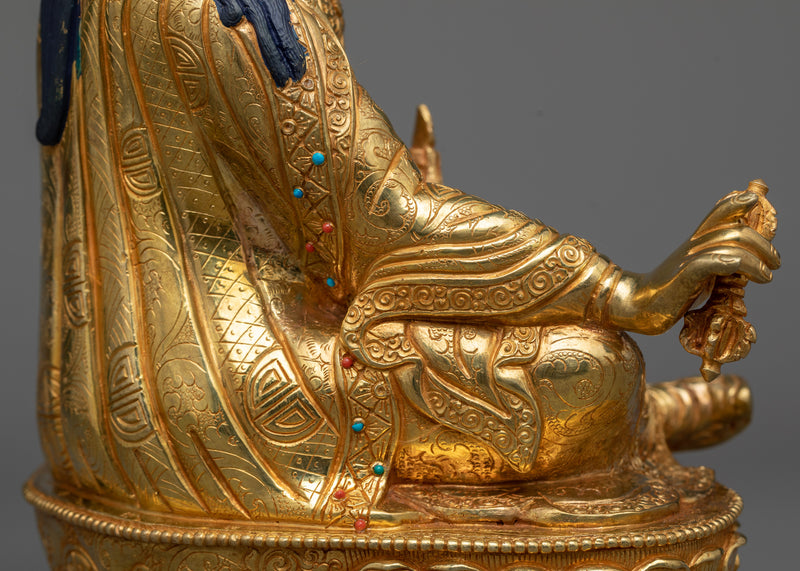 14 Inch Guru Rinpoche Statue | 24k Gold Gilded Fine Art of Lotus Born Master