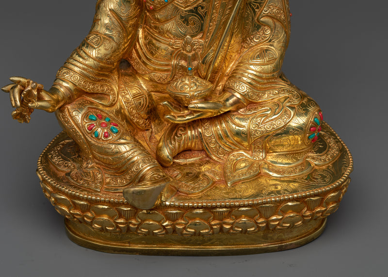 14 Inch Guru Rinpoche Statue | 24k Gold Gilded Fine Art of Lotus Born Master