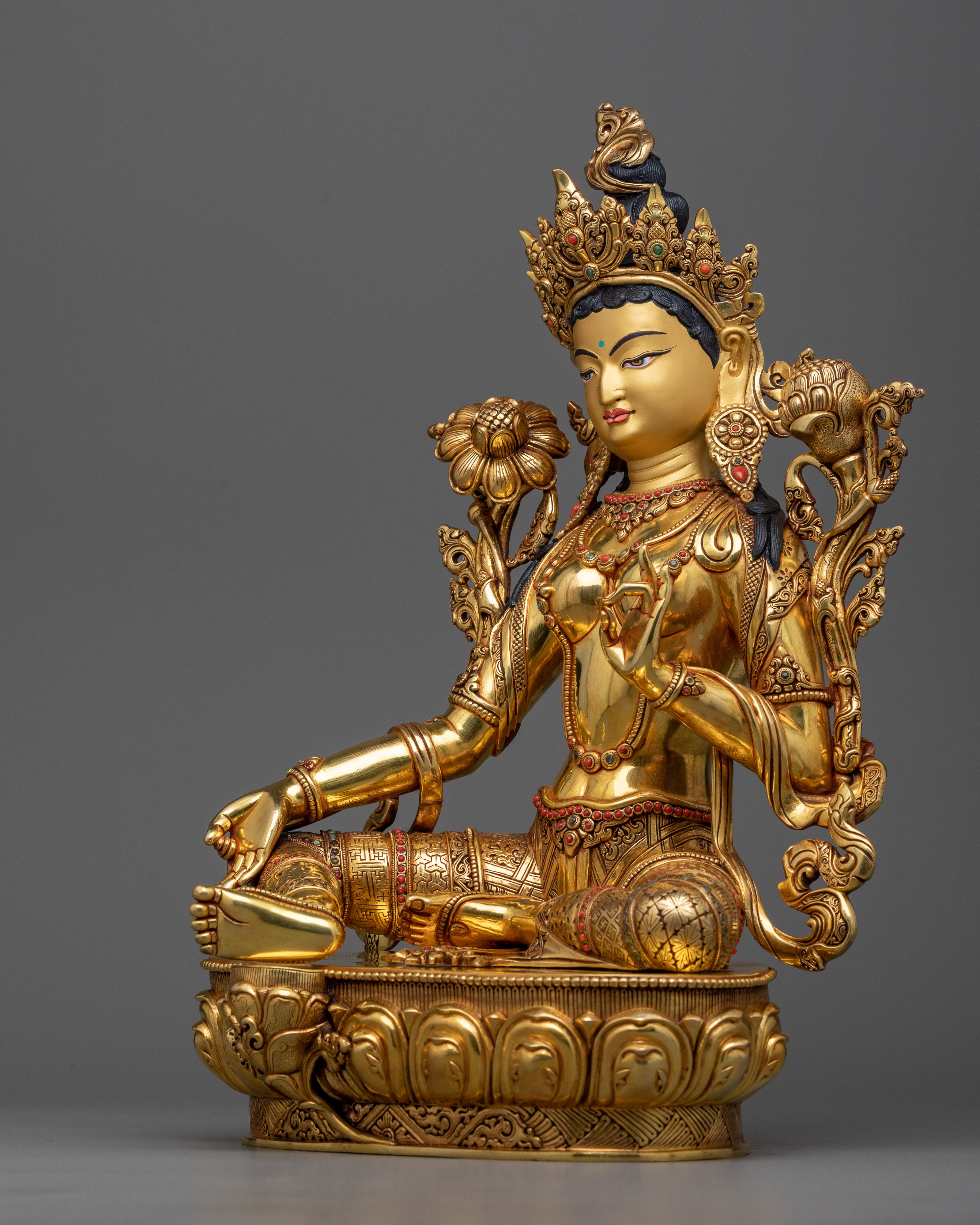Premium Quality Green Tara Statue | 14.5 Inch Beautiful Sculpture of Mother Tara