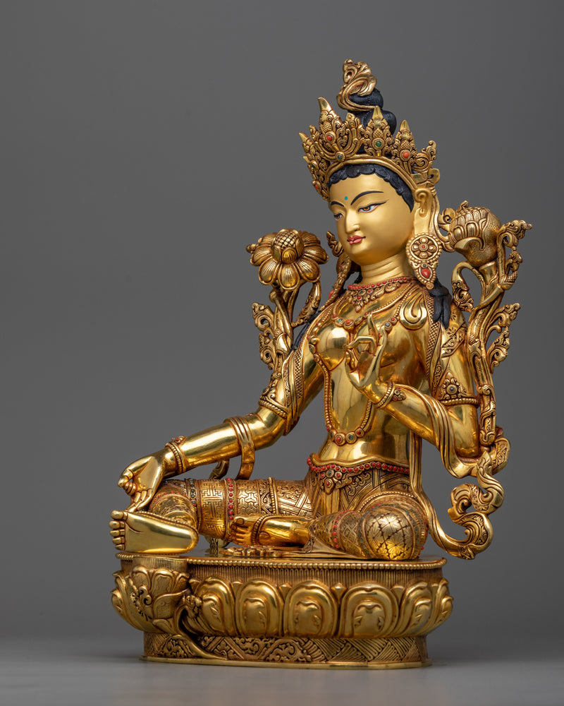 Premium Quality Green Tara Statue | 14.5 Inch Beautiful Sculpture of Mother Tara