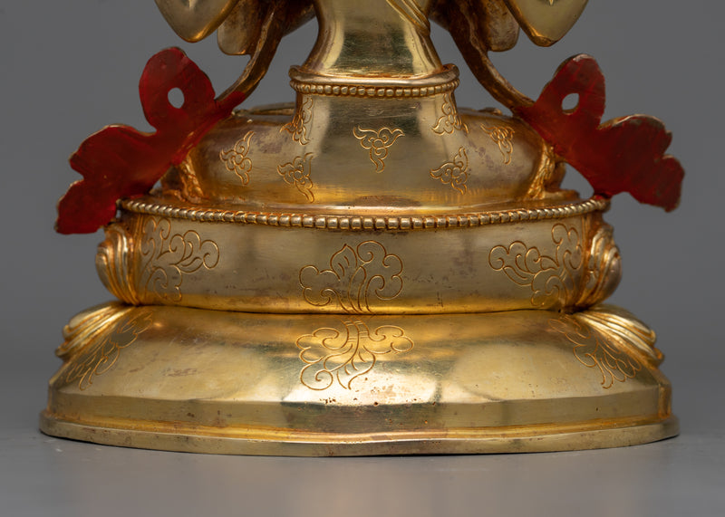 Chenrezik Statue | Handmade Sculpture of Gold Gilded Boddhisattva Deity